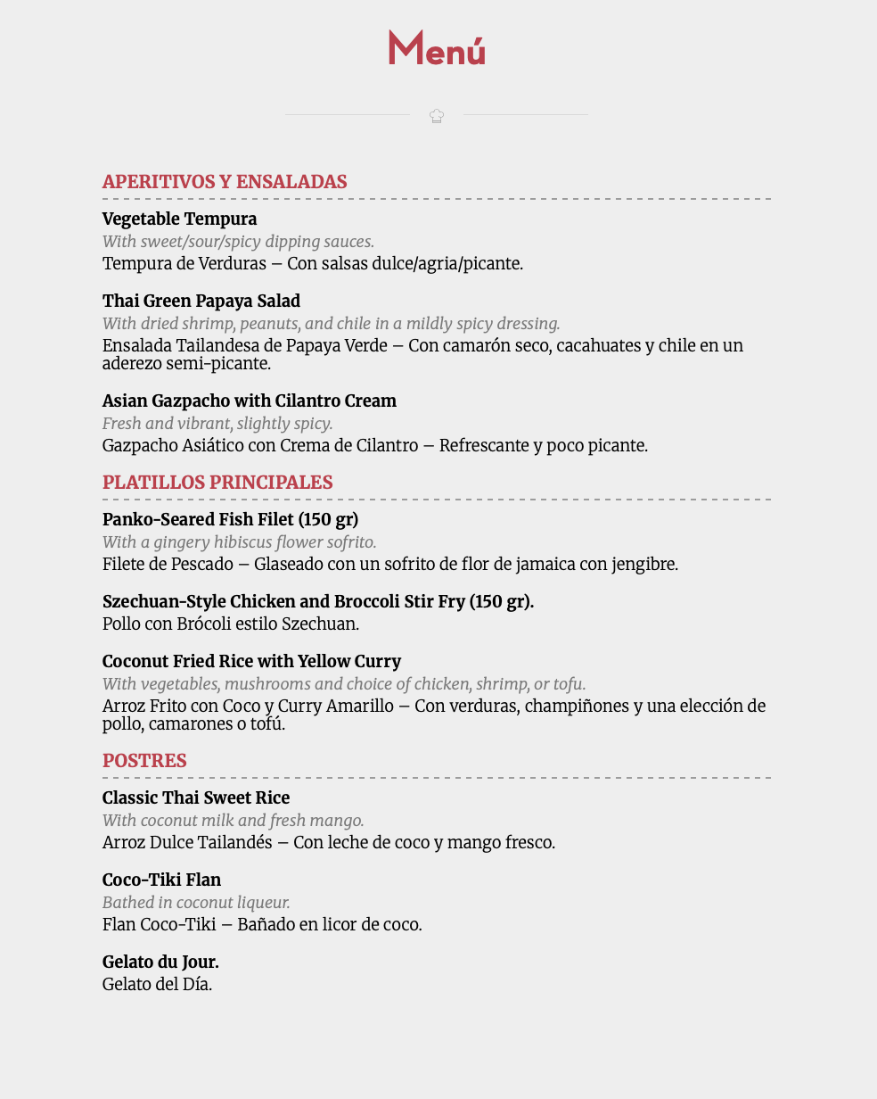 Restaurant Week Archie's Wok Menu
