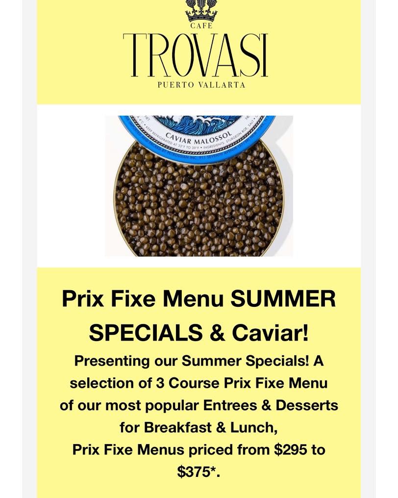 Prix Fixe Menu Summer Specials & Caviar