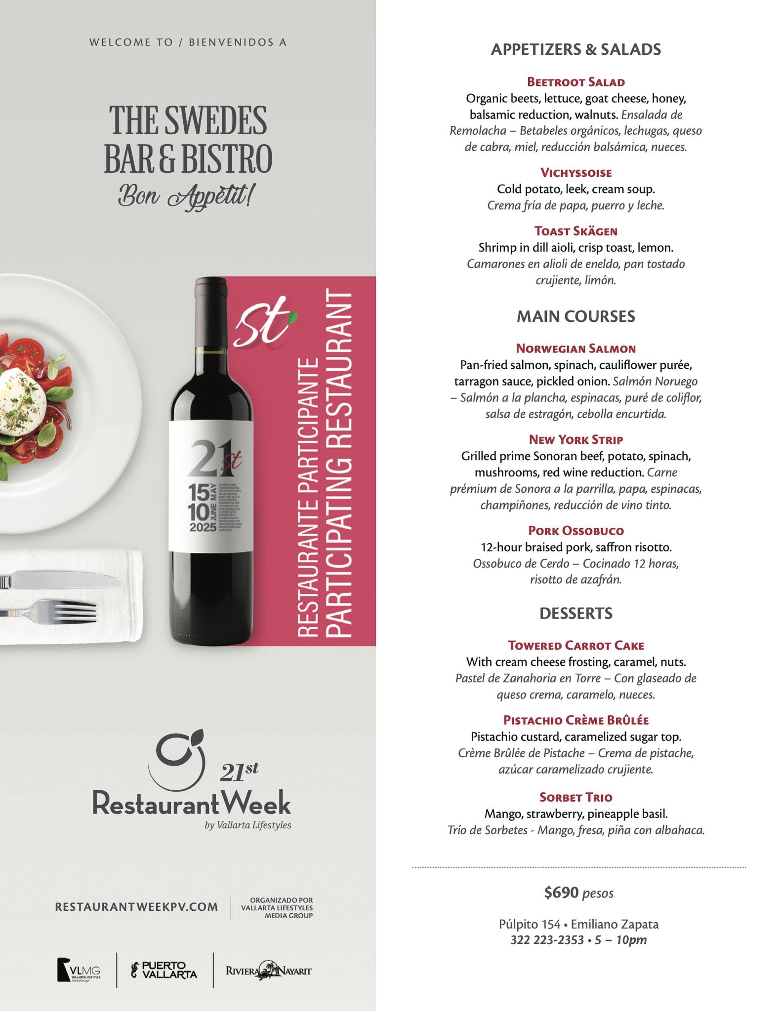 Restaurant Week The Swedes Bar & Bistro Menu