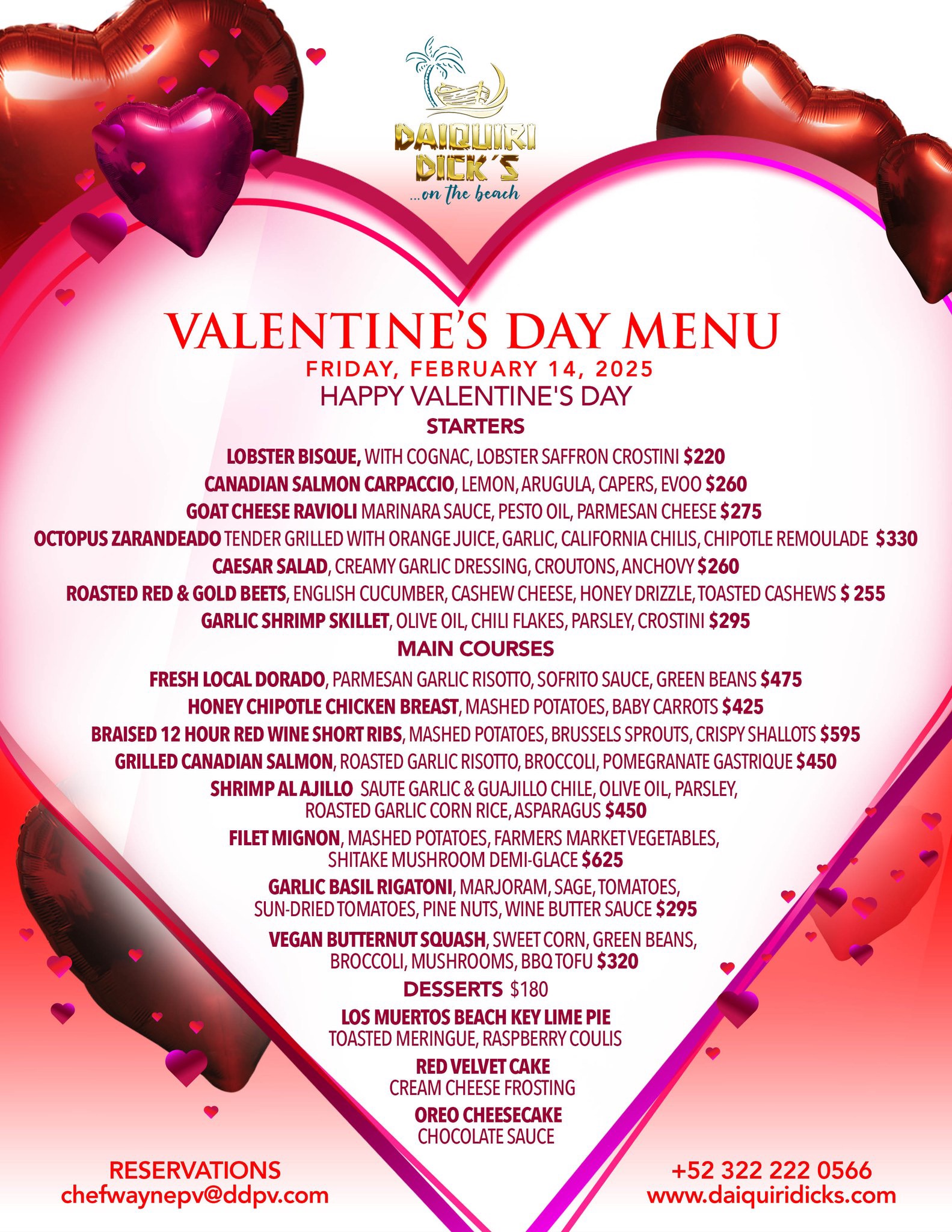 Valentine's Day Menu